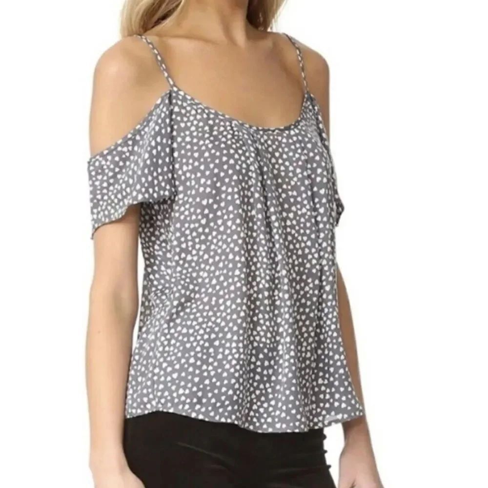 Joie Silk Grey Heart Cold Shoulder Top Blouse Women’s XS